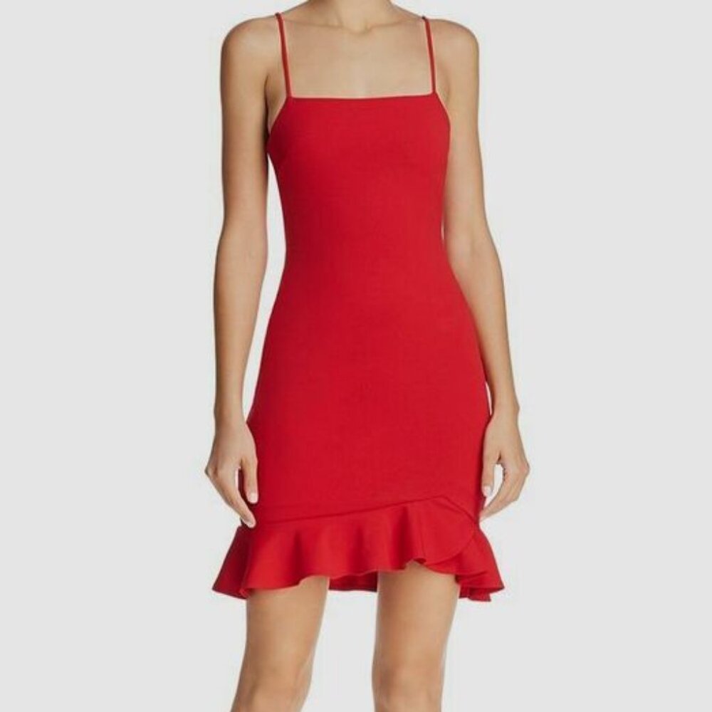 Sunset + Spring Ruffle Hem Bodycon Dress Red M NWT